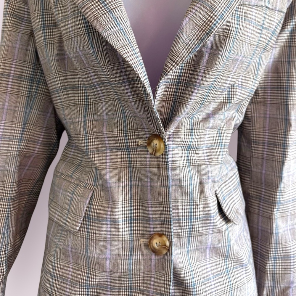 Nasty Gal Plaid Structured Blazer Purple Gray Blue Size 2 - Picture 6 of 6